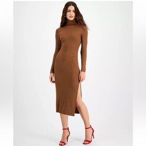 LNA Ribbed Turtleneck Midi Dress Tan Classic Bodycon Neutral Monochrome Size XS‎